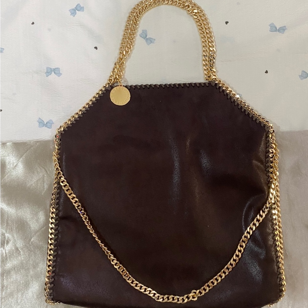Stella McCartney Dark Brown Faux-Leather Tote with Gold Chain Trim - Picture 2 of 10